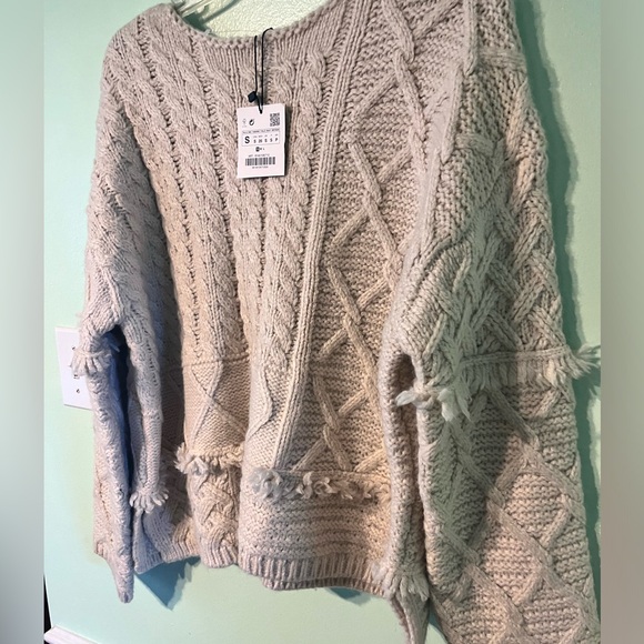 Zara Ivory Pullover Sweater Woven Textures. NWT! S. - Picture 3 of 15